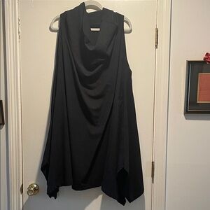 Moyuru Charcoal Gray Asymmetrical Draped Neck Textured Sleeveless Tunic or Dress